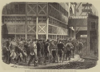 Les grèves en France, les raffineurs de sucre quittant les usines de MM Jeanty et Prévost, à La Villette, Paris
